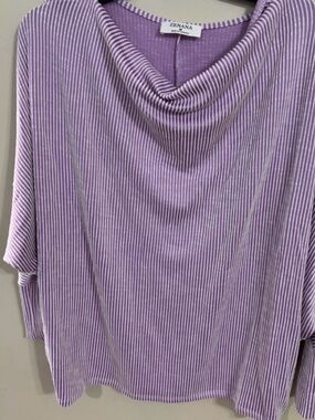 Zenana Outfitters Lavender Striped Cowl Neck Top